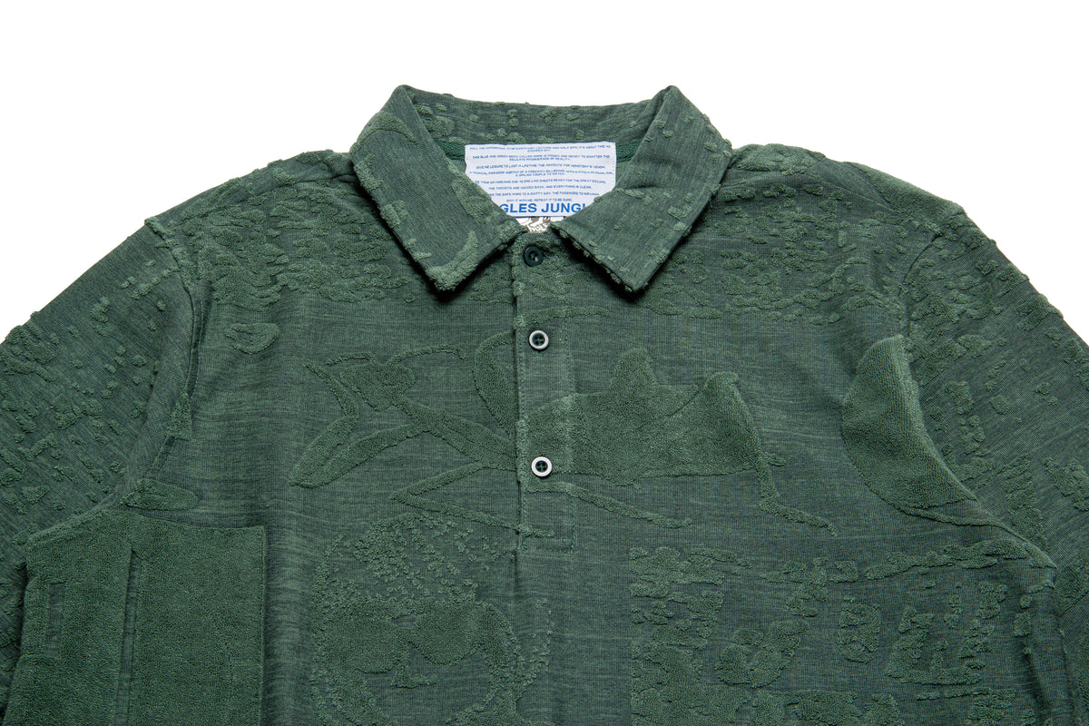 Jungles Jungles Symbols Terry Towelling Long Sleeve Button Up "Green"