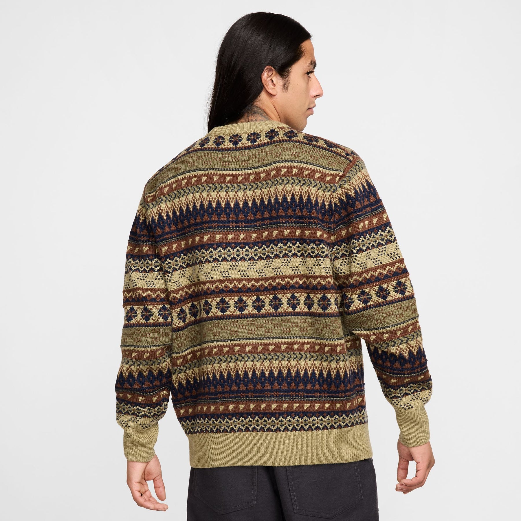 Nike Life Fair Isle Swoosh Sweater "Olive"