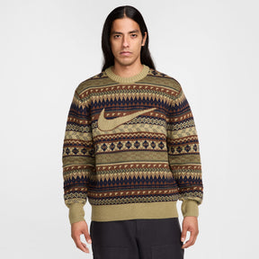 Nike Life Fair Isle Swoosh Sweater "Olive"