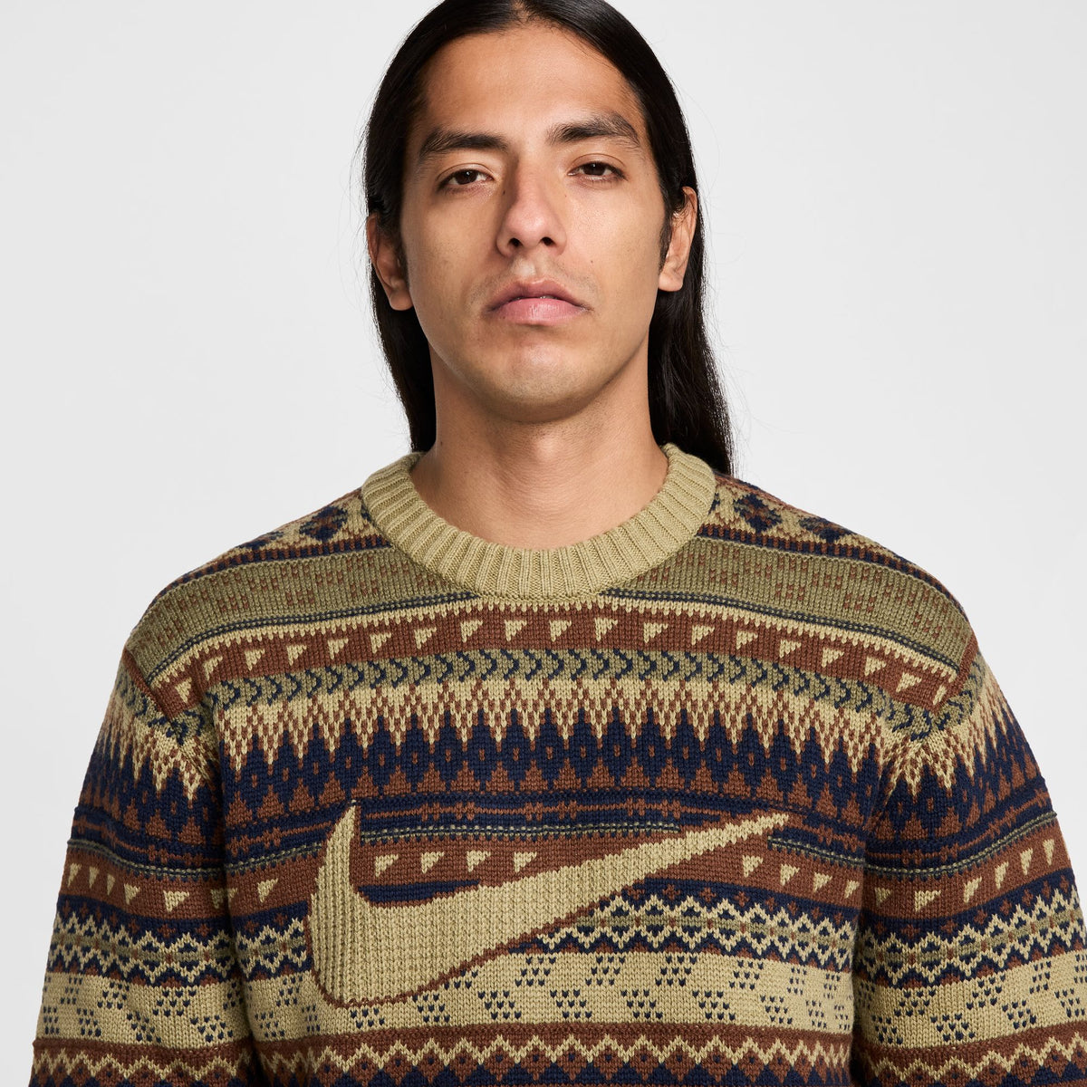 Nike Life Fair Isle Swoosh Sweater "Olive"