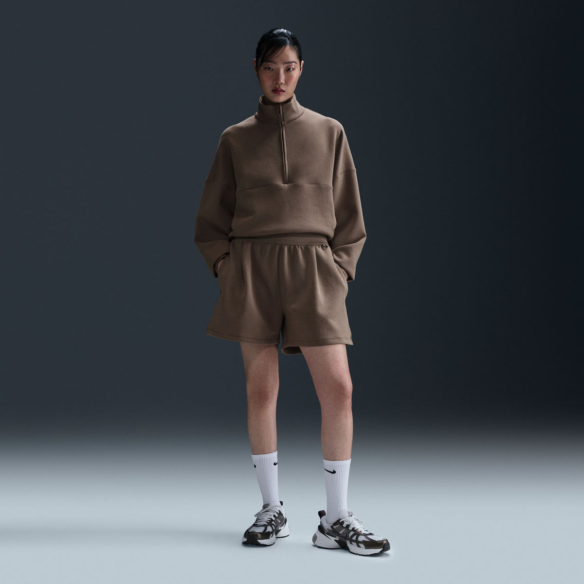 WMNS Nike Dri-Fit Mid-Rise Shorts "Mink Brown"