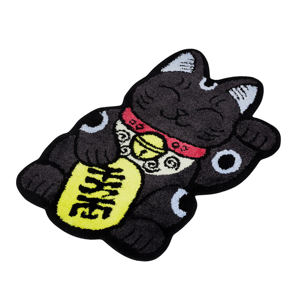 Mascot Lucky Cat New Year Black Rug