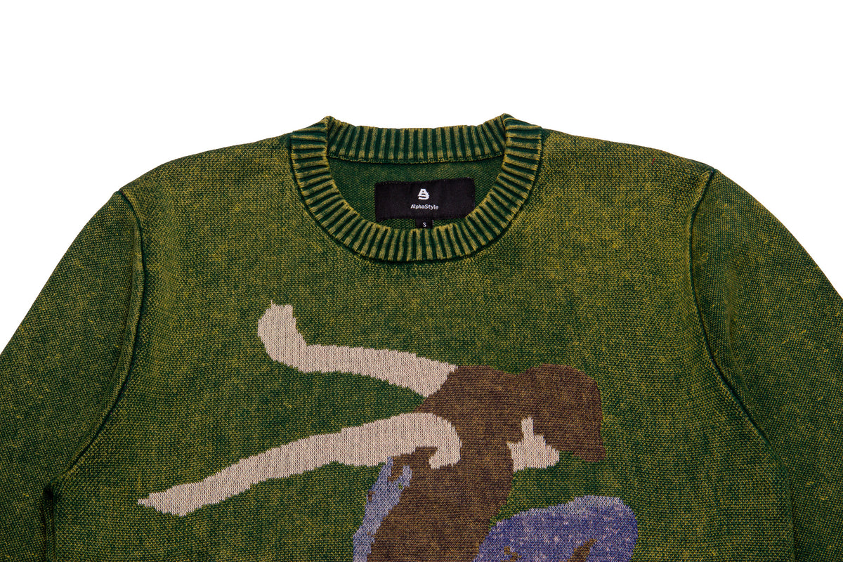 AlphaStyle Elkhead Knitted Sweater "Green"