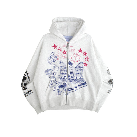 Jungles Jungles Scribbles Zip Hoodie "Grey"